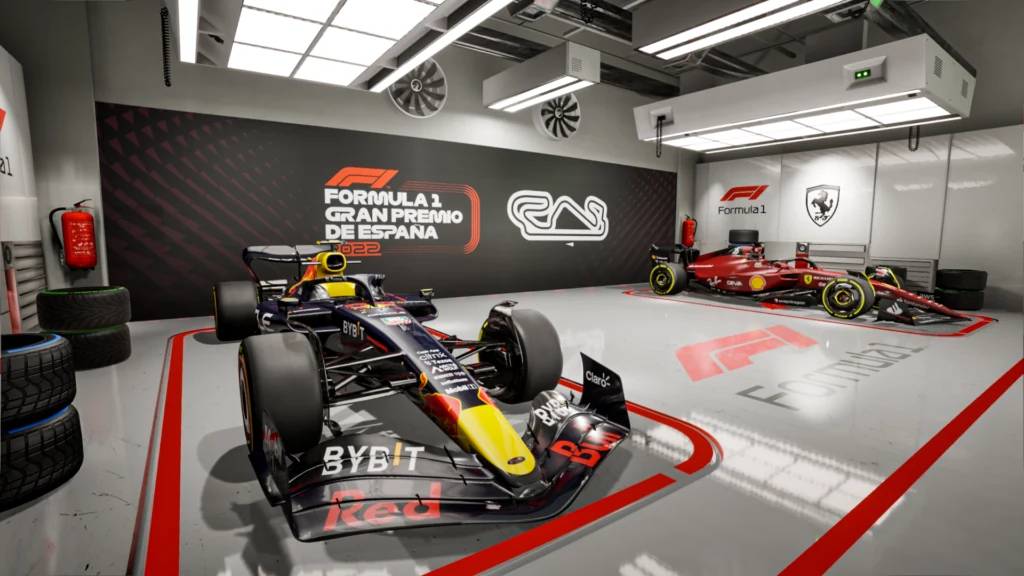 Interior of the interactive Formula 1 garage environment